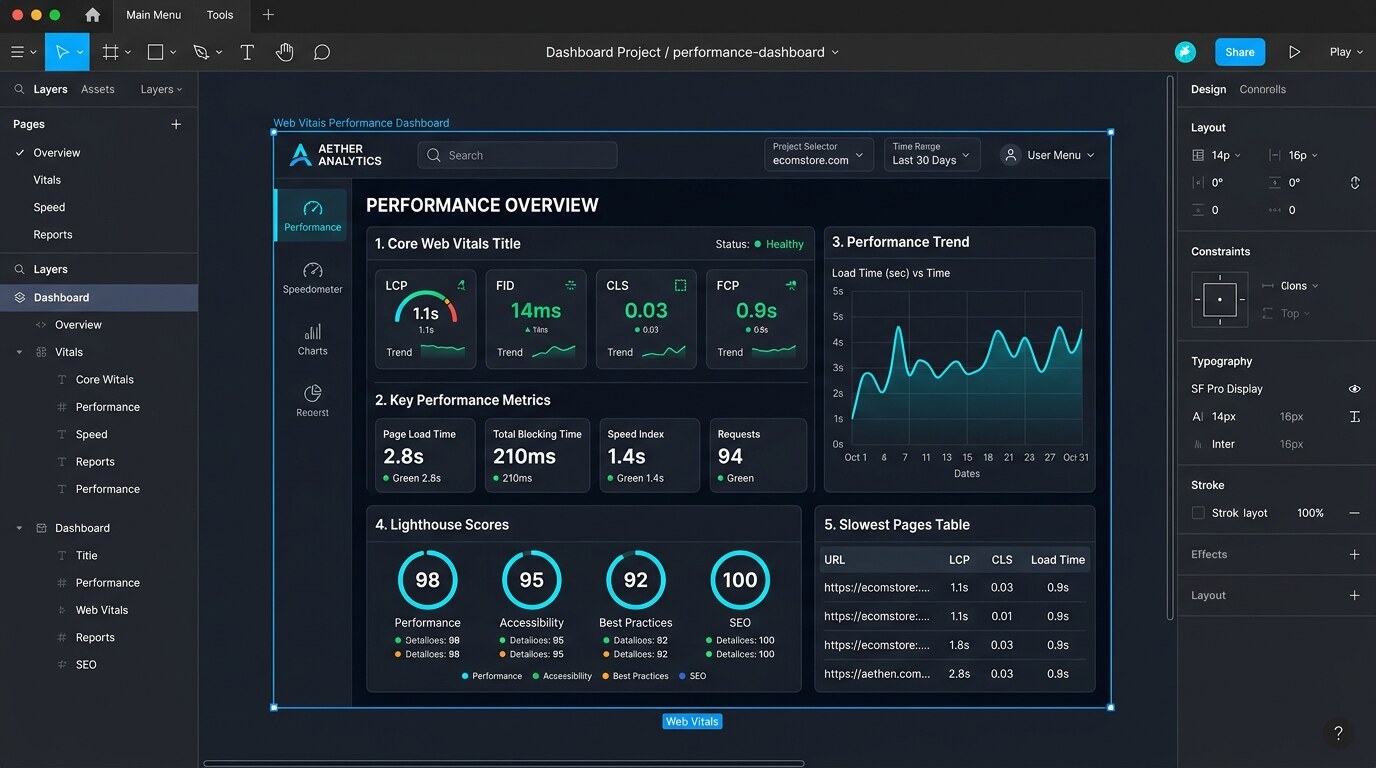 Website Performance Figma UI Wireframe